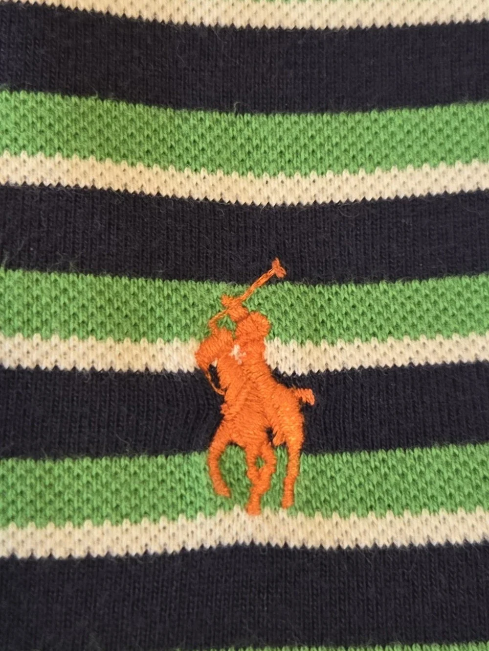 Vintage Polo Green & Navy w/ Orange Logo Striped Men's XL Polo Shirt